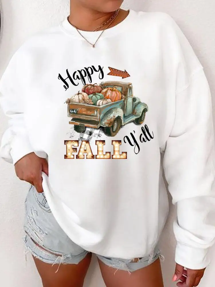 

Fall Autumn Fashion Vintage Truck Pumpkin Festival Thanksgiving Halloween Sweatshirts Print Female Women Clothing Pullovers