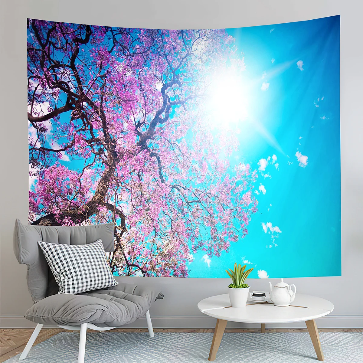 

Japan Tokyo Cherry Blossoms Tapestry Blue Sky Pink Flowers Tapestry Art Wall Hanging Home Living Room Bedroom Dorm Tapestries