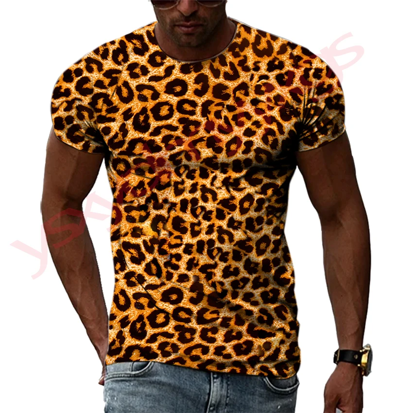 

Verão estilo hip-hop leopardo tigre animal de pele gráfico criativo homem t-shirts hd 3d impressão harajuku em torno do pescoço