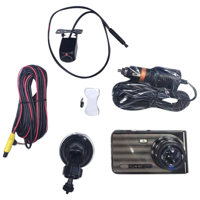 

Car Camera Bracket 4Inch IPS Screen 1080P+720P HD 140 Degree Wide Angle Camera Driving Recorder 24 Hours Parking Monitoring DVR