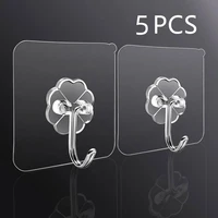5pcs transparent stainless steel strong self adhesive hooks key storage hanger for kitchen bathroom door wall load bearing 24kg