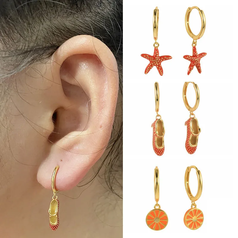 

CANNER Pendientes Gols Plata Enamel Evil Eye Dance Shoes Starfish Pomegranate Ear Huggie Earrings For Women Cute Aretes Jewelry