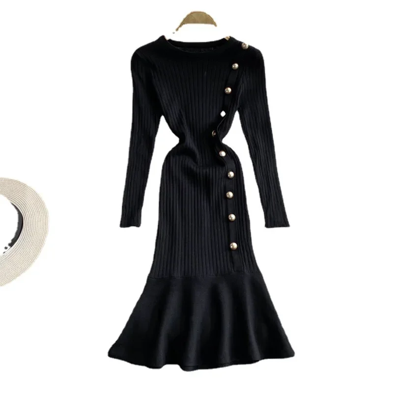 Элегантное трикотажное платье для похудения юбка с рыбьим хвостом осень-зима