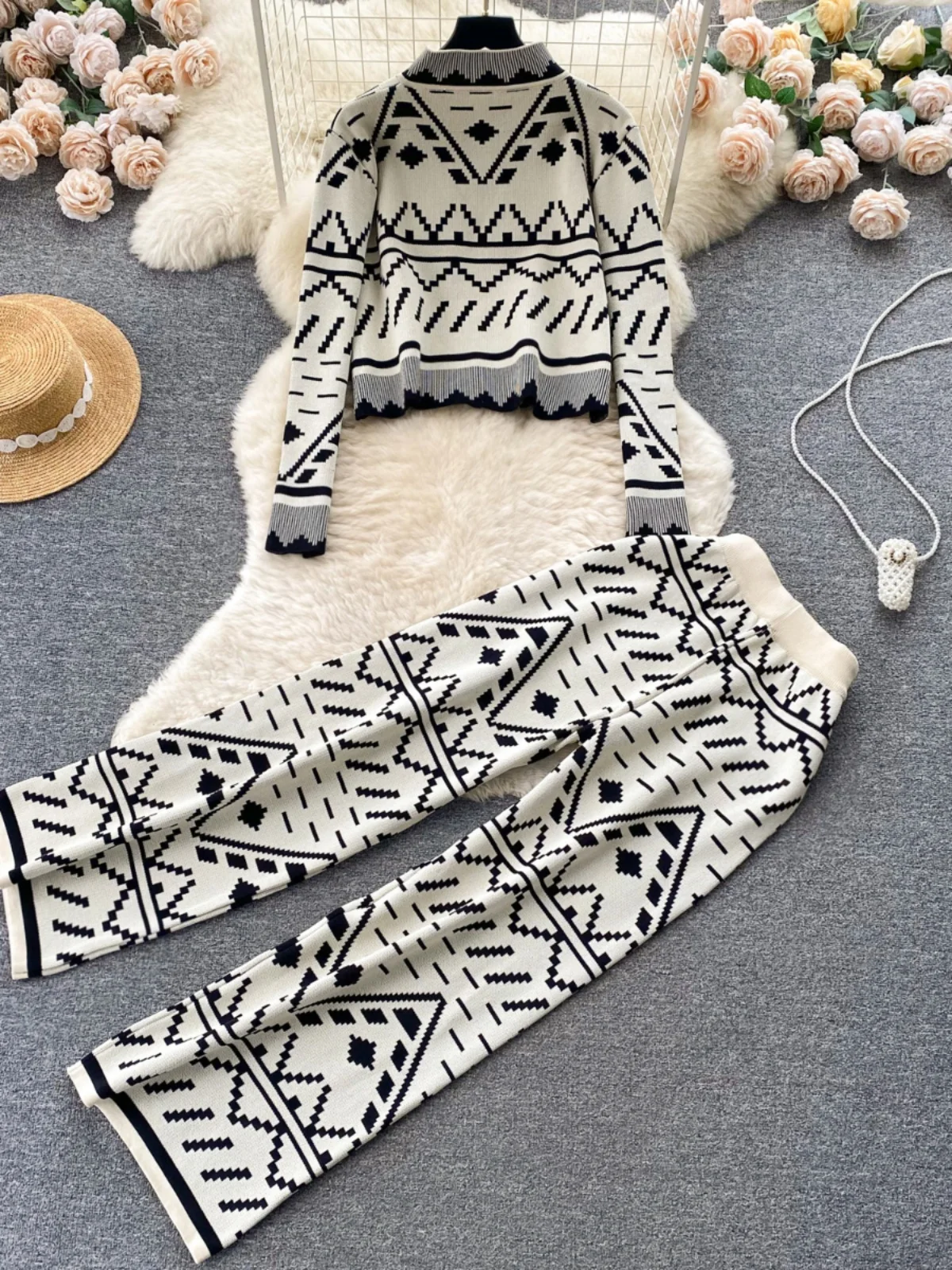 Женский Повседневный Спортивный вязаный комплект из двух предметов свободный