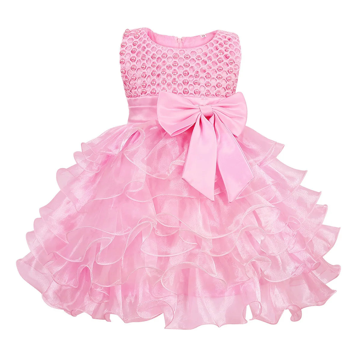 

New Girls' Bow Princess Dress Children's Nail Bead Sleeveless Solid Color Puffy Dress Baby First Year Dress