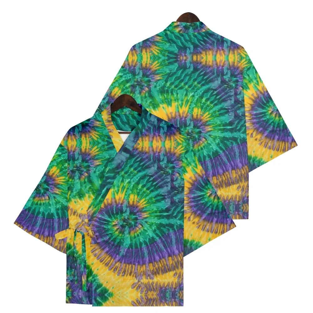 

New Tie dye Style Unisex Kimono Loose Short Sleeve Beach Top Kimono Fashion Japanese Clothing
