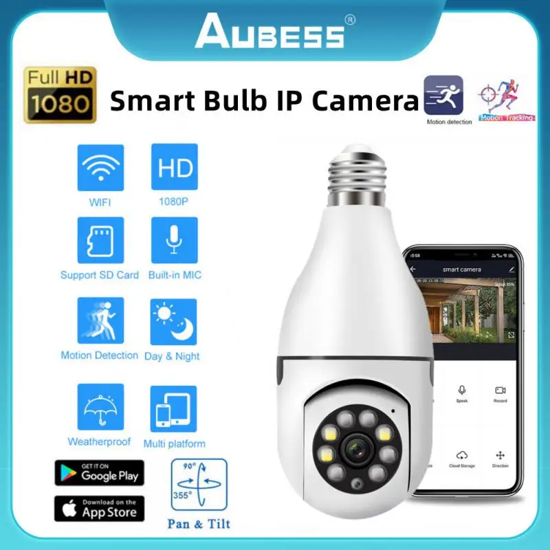 

Aubess E27 умная ламповая камера 1080P HD полноцветная камера ночного видения с датчиком движения s Водонепроницаемая двухсторонняя аудио камера видеонаблюдения