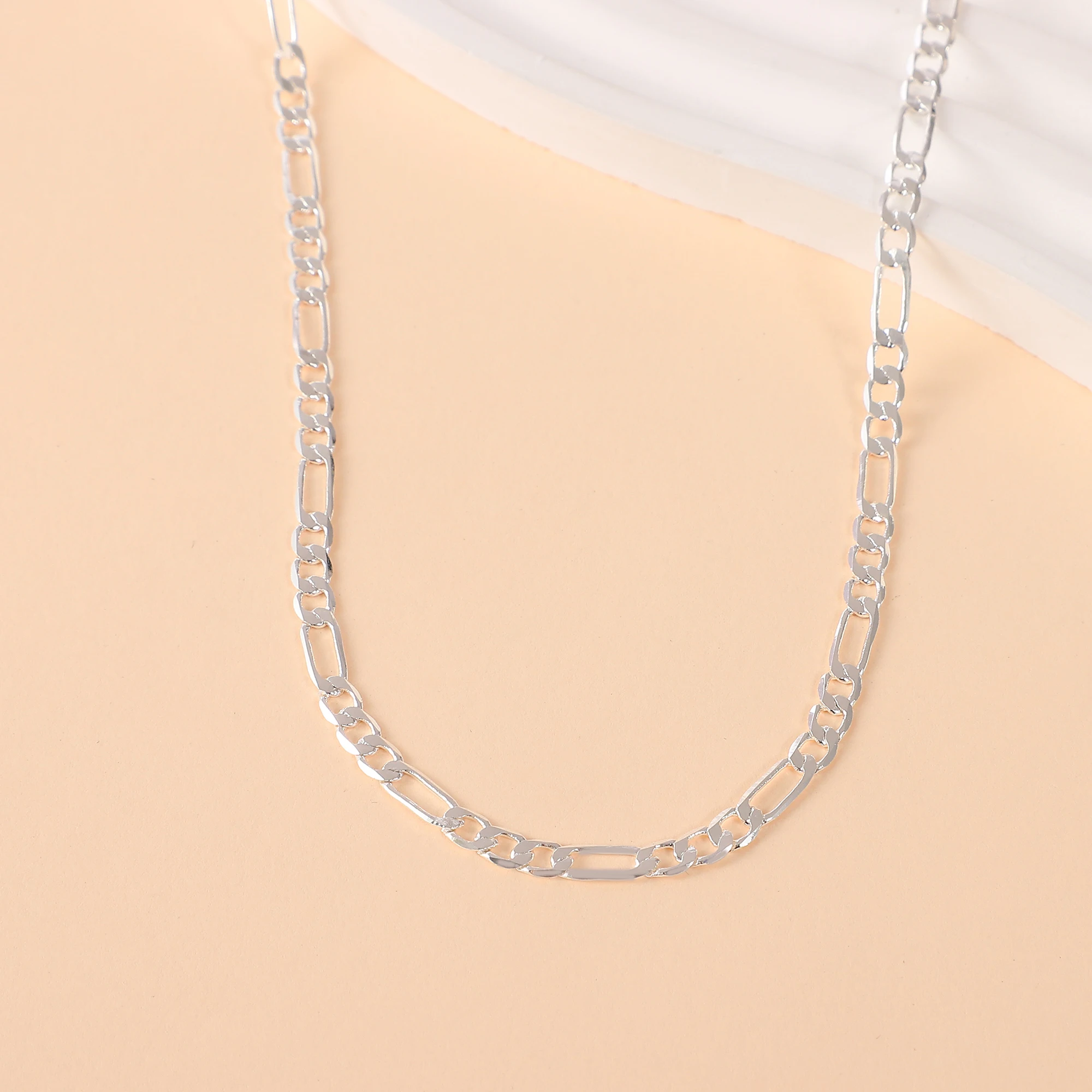 

Fine Jewelry Summer Long 4Mm Figaro Necklace Cheap Fashion Jewelry Length 16-30 Inches Stock Silver Plated Chain Necklace