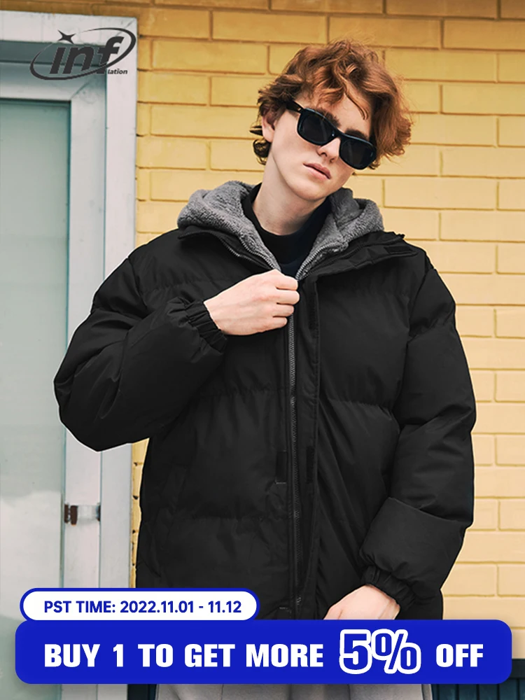 

INFLATION Winter Thick Hooded Parkas Men Color Block Windproof Cotton Padded Overcoats Male Bubble Jacket
