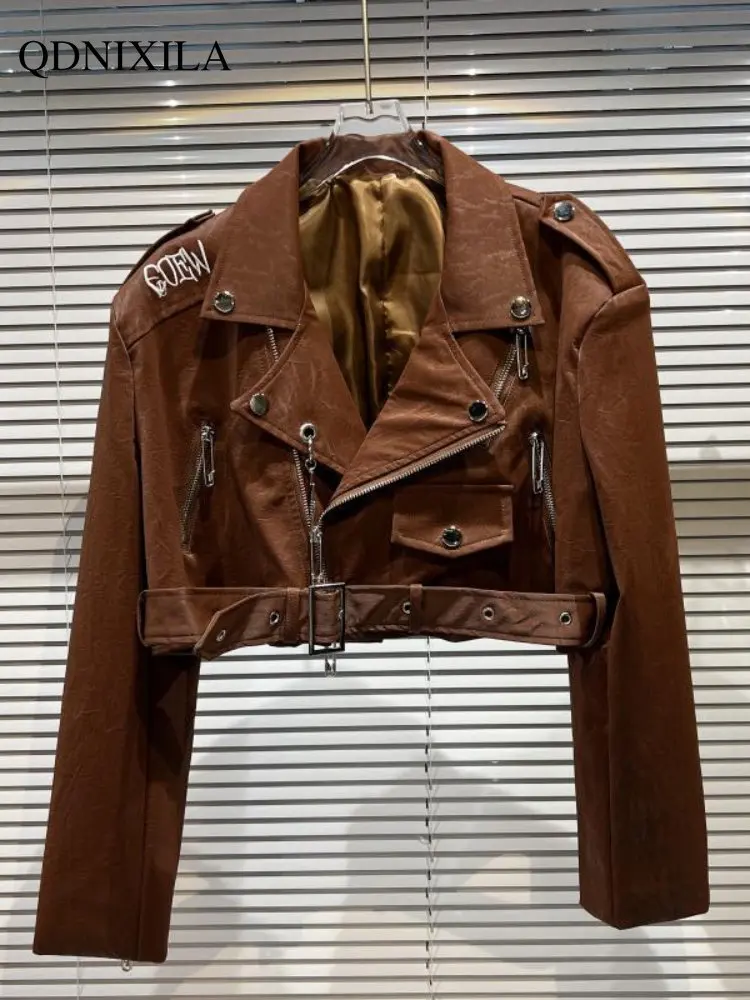Women's Moto Biker Zipper Jacket Y2k Street Spicy Girl PU Leather Jacket Short 2023 Spring Jacket Women New Outerwear Top Women