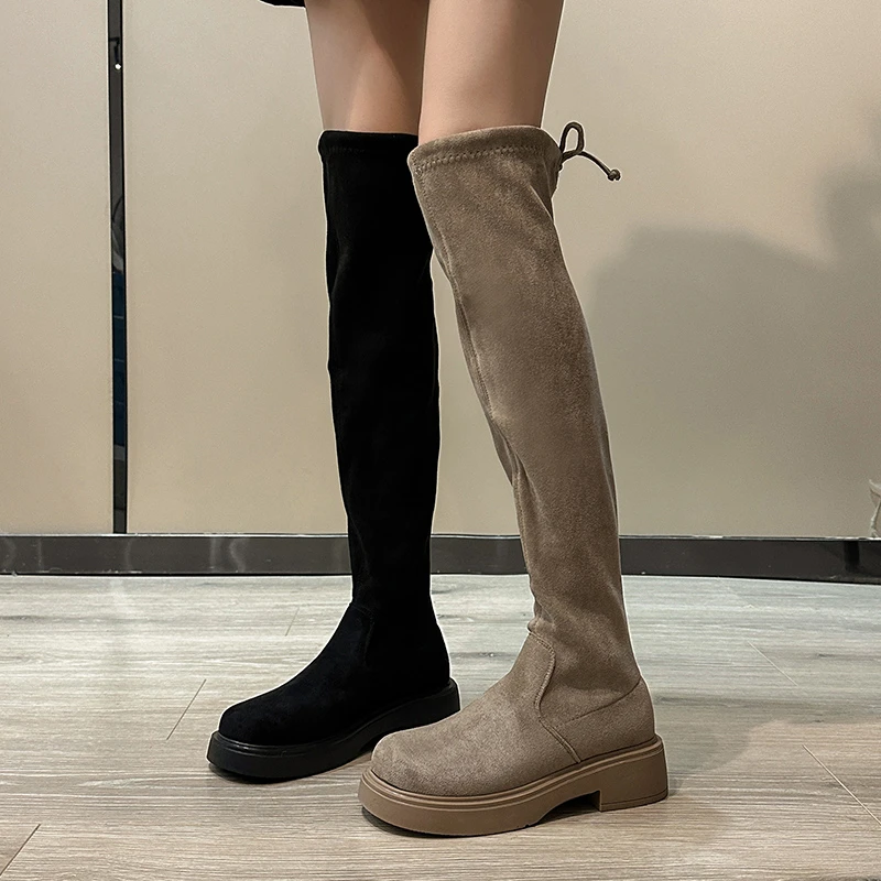 

New Winter Over The Knee Women Boots Stretch Fabrics High Heel Slip on Shoes Pointed Toe Woman Long Boots Feminino