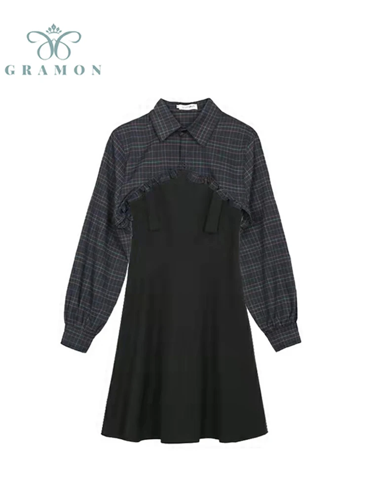 

Dress Suits Women's Fashion 2022 Autumn New Korean Retro Sleeveless Halter Dresses + Long Sleeve Blouse Harajuku Two-Piece Sets