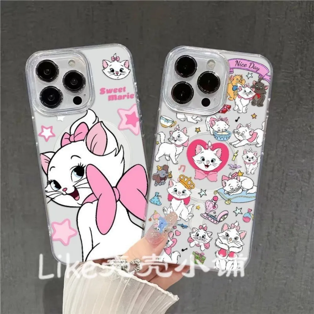 Фото НОВЫЙ Магнитный чехол для iPhone 17 16 15 14 13 12 11 8 7 Air Plus Pro Max X XR XSMax, мягкий прозрачный чехол из ТПУ с мультяшным рисунком кошки Мэри №1