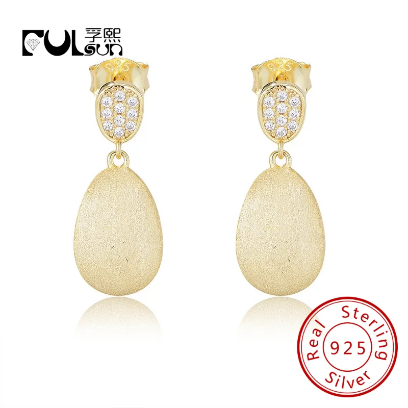 

wholesale luxury gold vermeil drop earring matte polishing 925 sterling silver jewelry earring