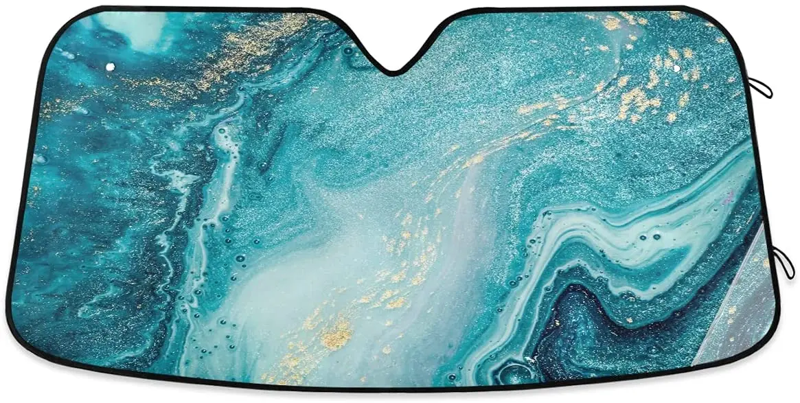 

Boccsty Ocean Blue Marble Windshield Sun Shade for Car Truck SUV Gold Glitter Car Window Shades Car Sun Shade Car Accessories Au