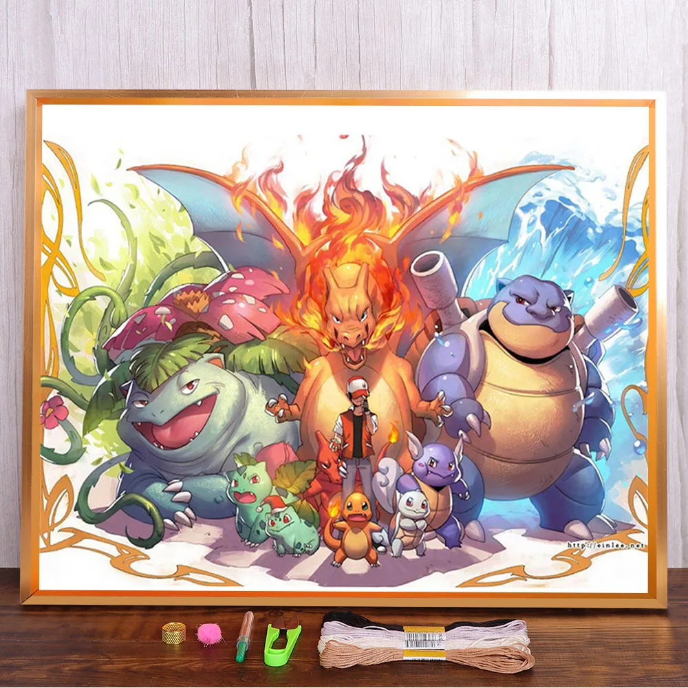 

Cartoon Pokemon Pre-Printed 11CT Cross Stitch Patterns DIY Embroidery DMC Threads Handiwork Needlework Handicraft Counted