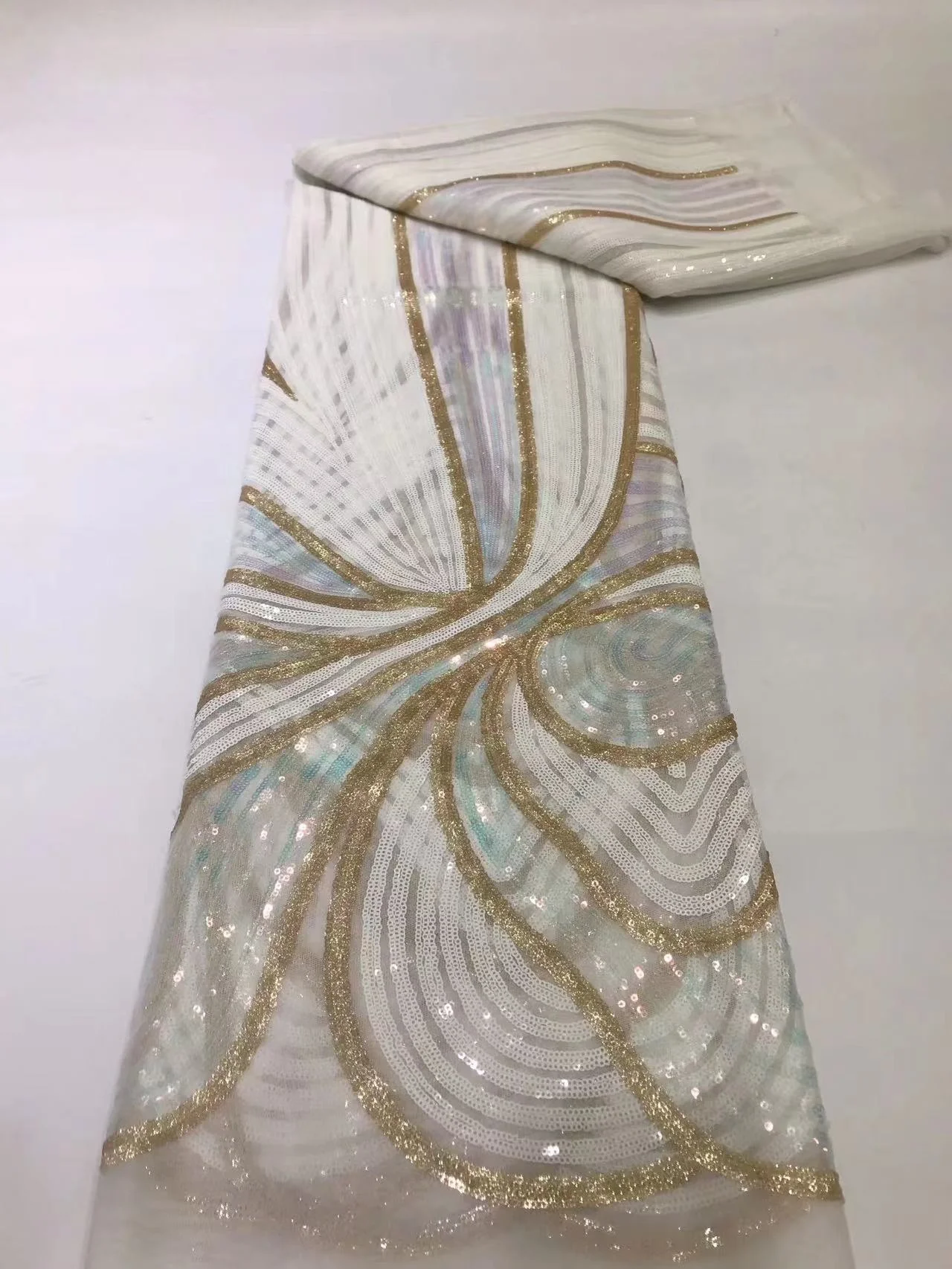 

White Tulle Lace Fabric Sequins African Lace Fabric 2021 Embroidered Lace Fabric Net Lace 5 yards Nigerian For Asoebi Sewing Gr