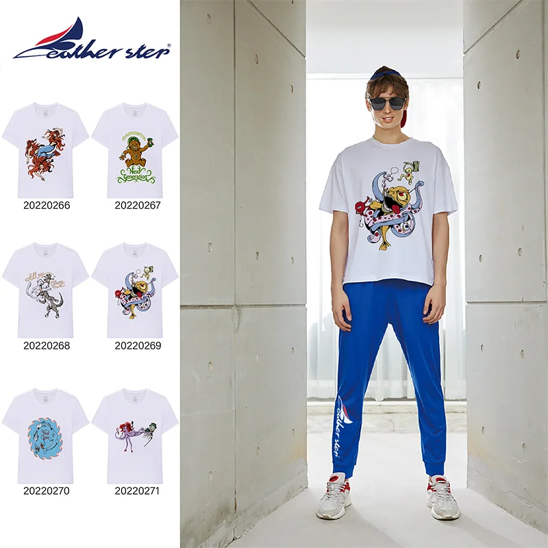 

Feather Step Short Sleeve Men's Korean Fashion T-shirt Top For Men Women Gangsta Summer Hip Hop Street Tops Dropshipping