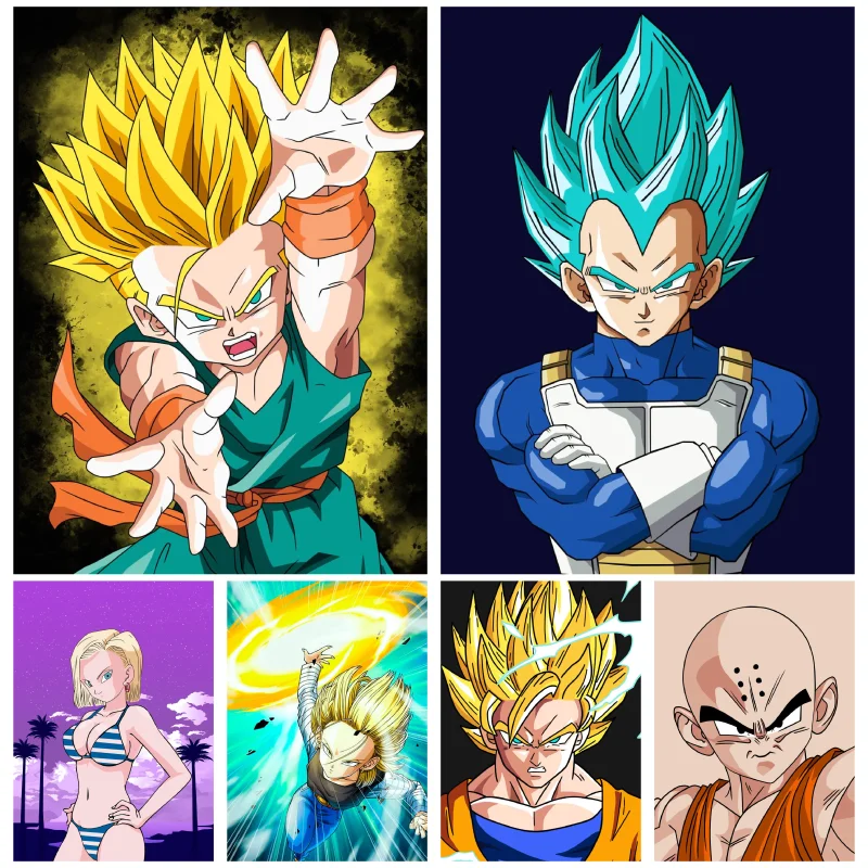 

Bandai Oil Painting Japanese Anime Dragon Ball Super Saiya Torankusu Sharu Cartoon Pictures Prints for Bedroom Decor 40x50cm