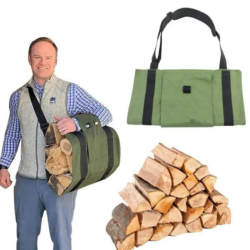 

Ergonomic Canvas Firewood Carrier Tote Large Capacity Bag With Handle Firewood Storage Bag For Outdoor Camping And Home Fireplac