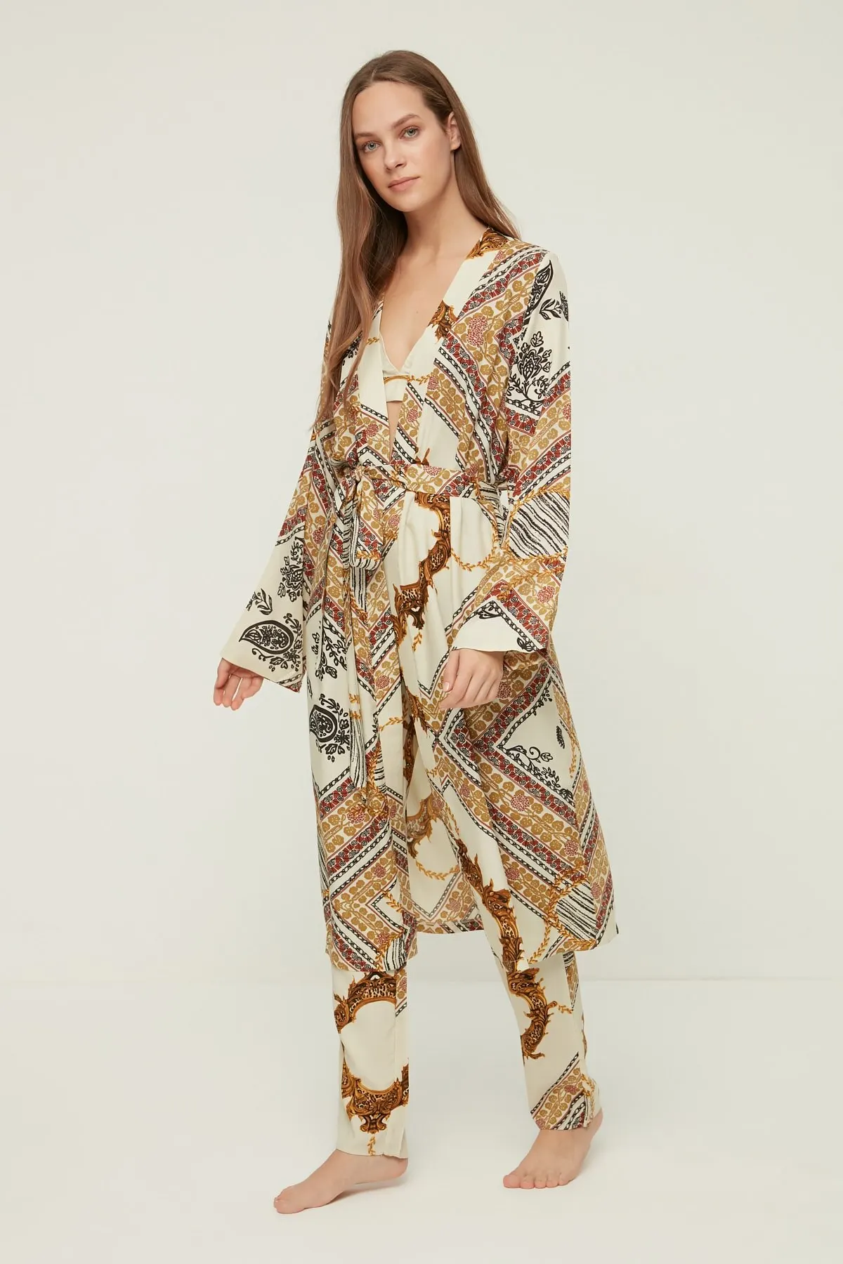 

Women's Kimono Multicolor Paisley Patterned Woven Kimono Caftan Fashion Dressing Gown Gown Gown Gown Gown Gown