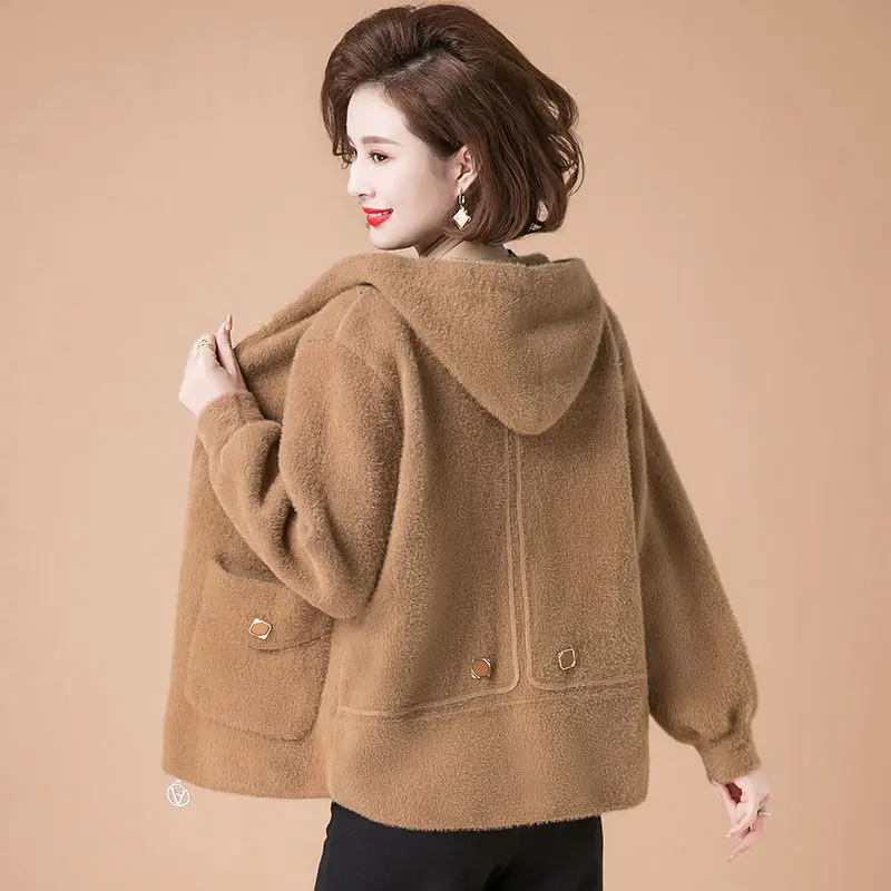 Женский вязаный кардиган с капюшоном элегантный свитер-куртка из искусственной