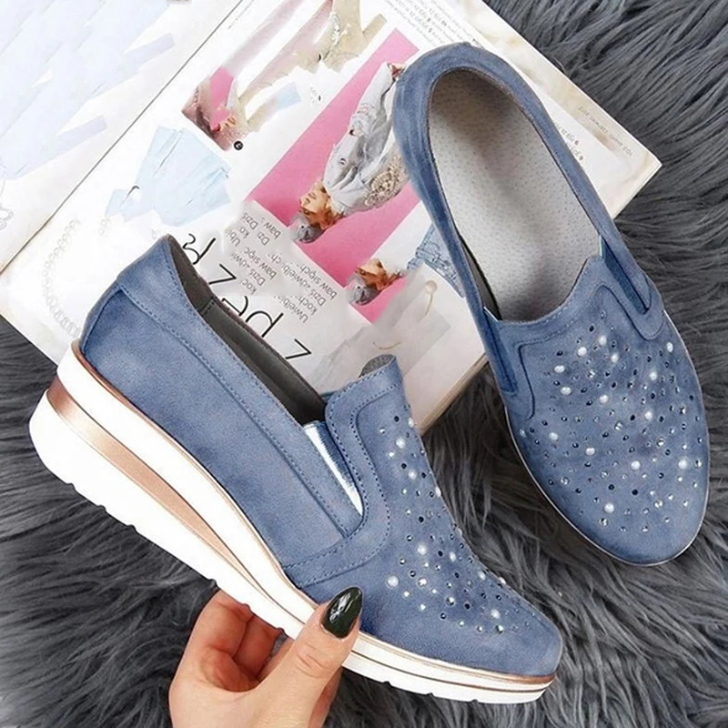 

Woman spring autumn loafer light weight platform casual shoes Rhinestone Shining women shoes silver color
