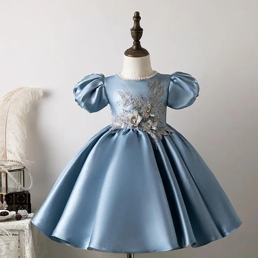 

Детское бальное платье принцессы для крещения с жемчугом и пышными рукавами дизайнерские свадебные платья на день рождения для девочек на Пасху Eid A1917