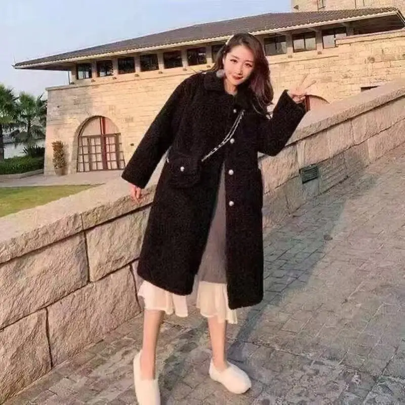 2021 Ladies Pure Color Loose Casual Mid-length Ladies Double-breasted Notch Female Jacket [Free Bag] Casual Plush Jacket