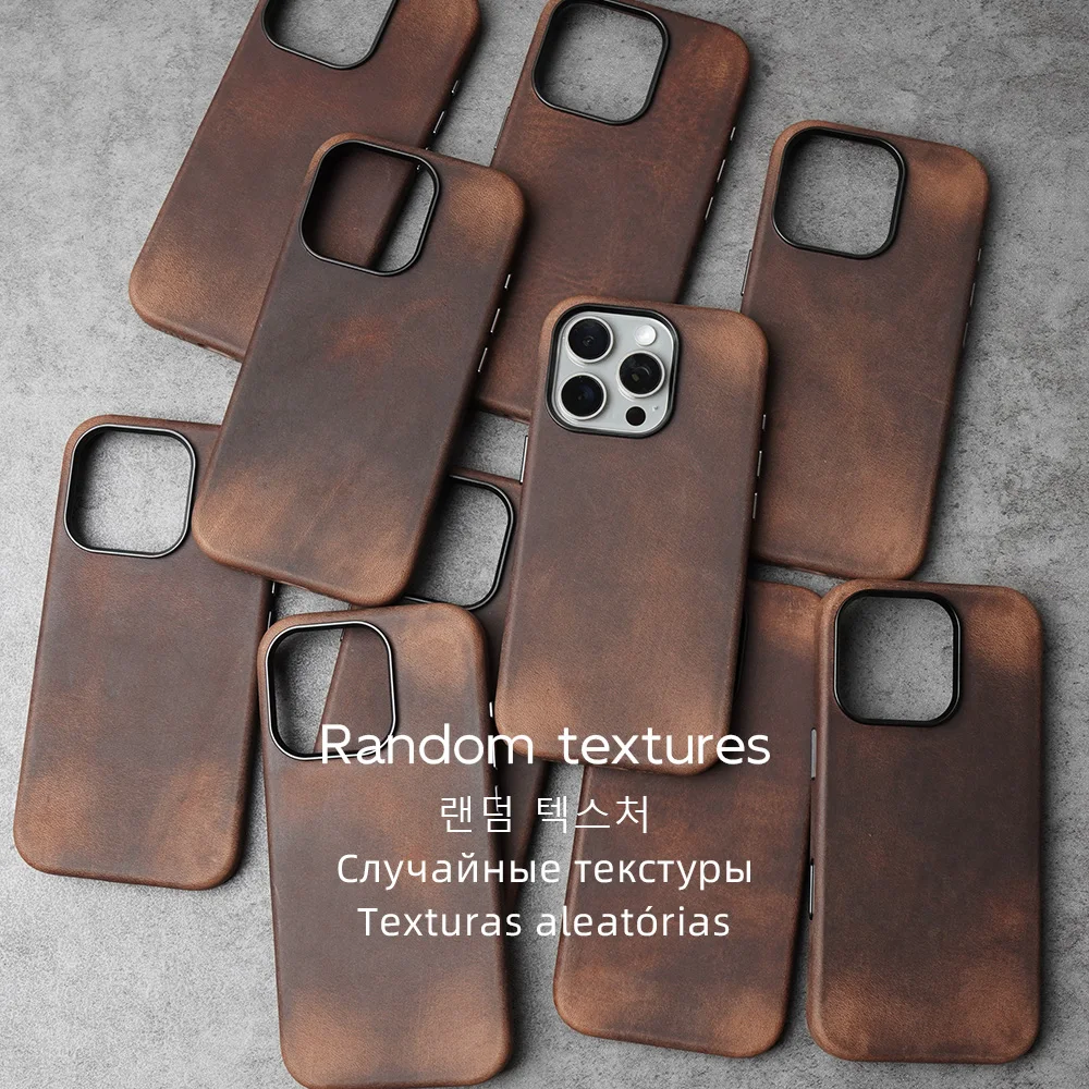 Фото Чехол из натуральной кожи YMW Horween для iPhone 15, 16 Pro Max, роскошный деловой чехол для телефона из воловьей кожи №2