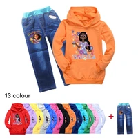 2022 disney baby birthday outfit girls tracksuit kids encanto mirabel tracksuit hoodie top washed jeans 2 piece set