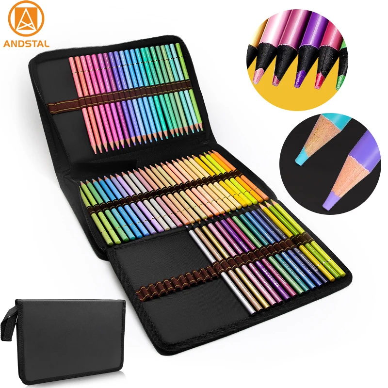 Andstal Pastel Macaron 50 Colored Pencils 12 Metal Color Sketching With Pencil Case Set For Artist Beginner School Art Supplies