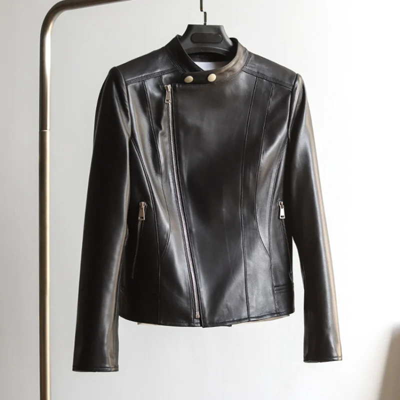 

2023 Women's Leather Jacket Motorcycle Sheepskin Jacket Short Jackets for Women Genuine Leather Jacket Women Leather Coat Zm1678