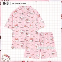 hello kitty sanrio womens pure cotton pajamas kawaii cute and loose t shirt summer new short sleeved cute cartoon home clothes
