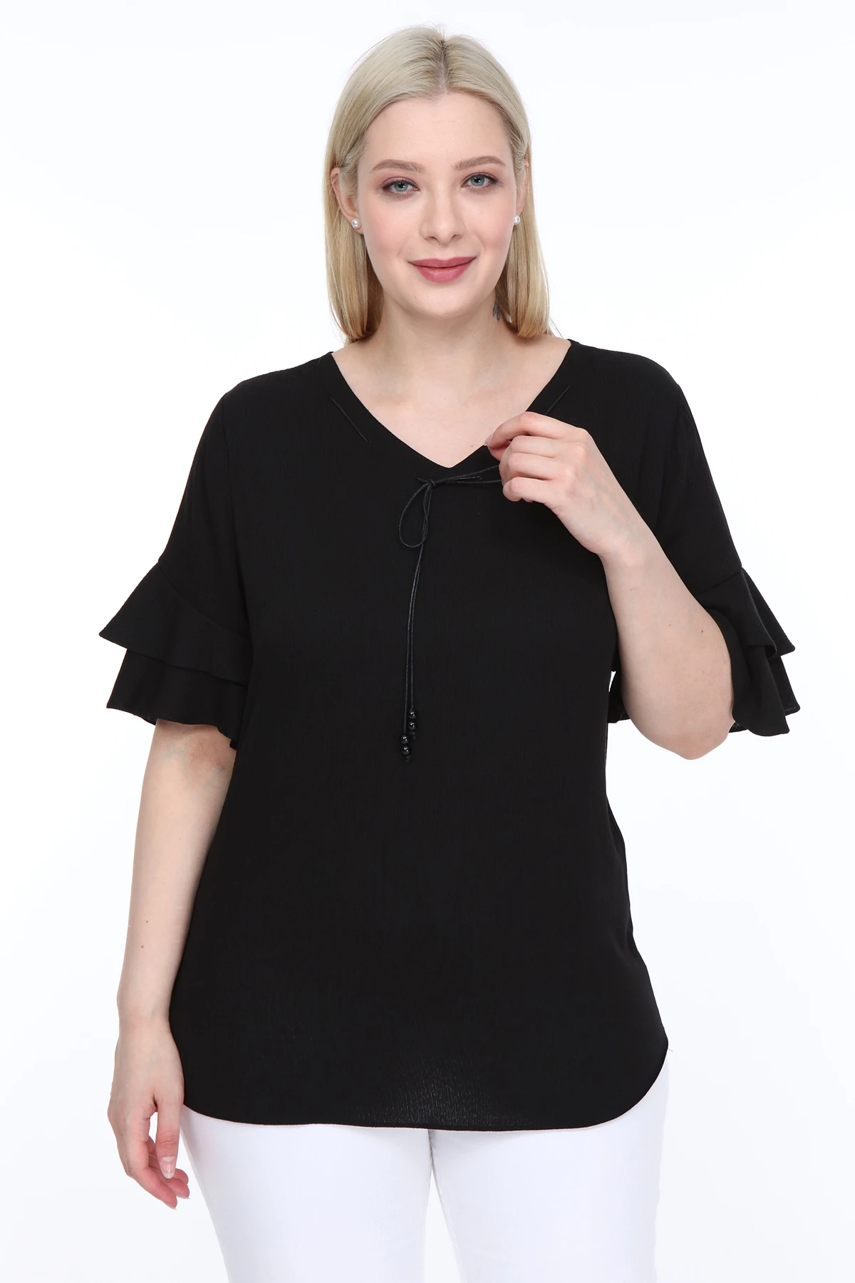

Lir женская блузка с воланами большого размера, черная L2319