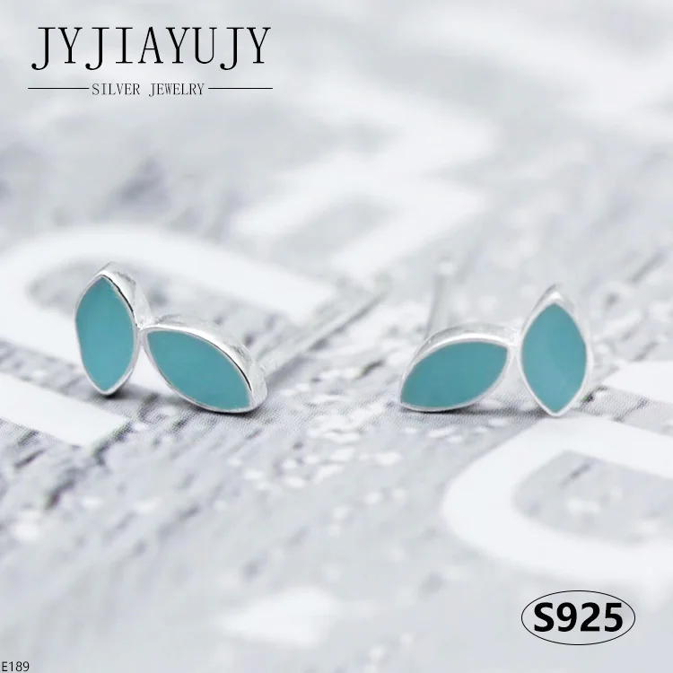 JYJIAYUJY 100% Sterling Silver S925 Stud Earrings Cute Green Leaves Shape Fashion Trendy Hypoallergenic Women Jewelry Gift E189