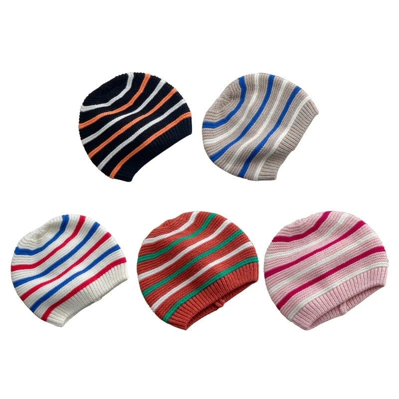 

Baby Knitted Hat 4-24M Kids Knit Beanie Hat Striped Color Cap Shower Gift Unisex 1560