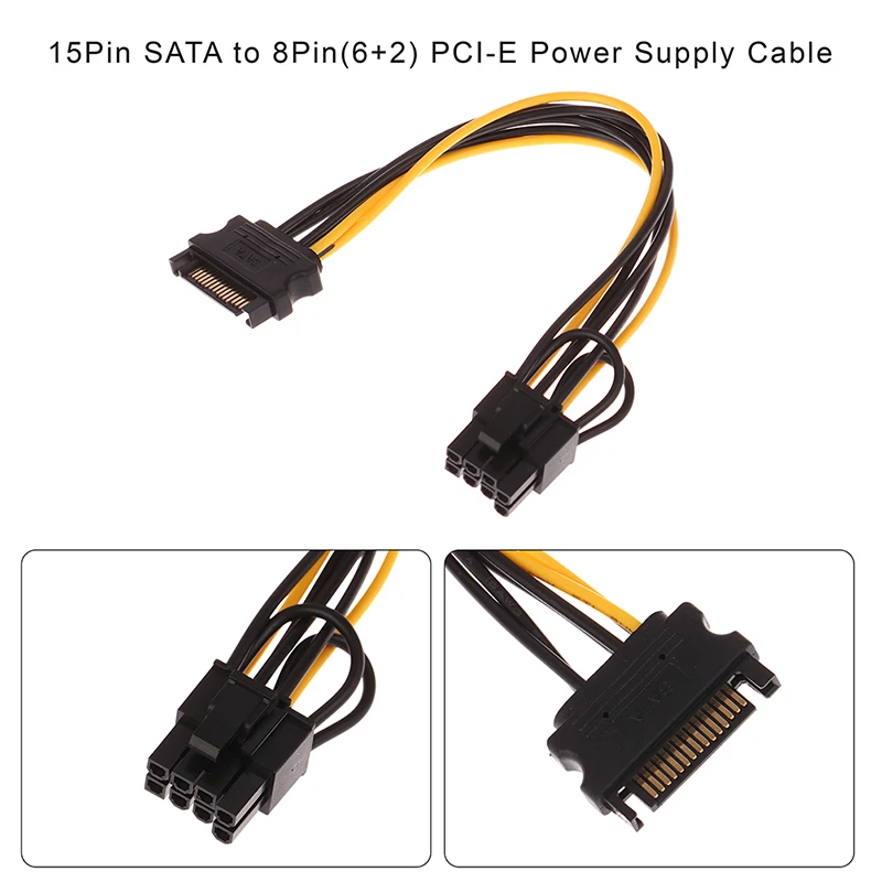 

1Pc 15Pin SATA Male to 8Pin(6+2) PCI-E Power Supply Cable 20cm Graphics Card Power Converter Cable