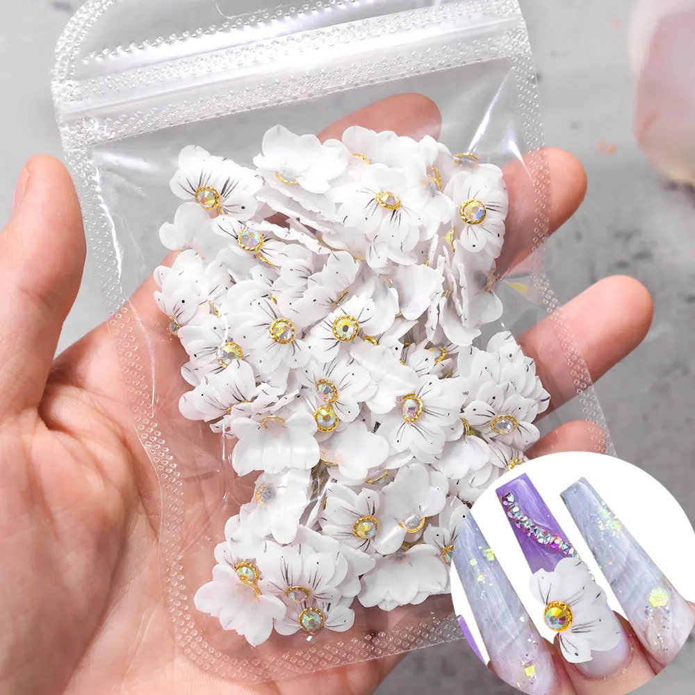 

1-5pcs Handmade Acrylic Carved Side Flower Nail Charms Butterfly Design Flower with Pearl Rhinestone Decor Sculpture Flower Part