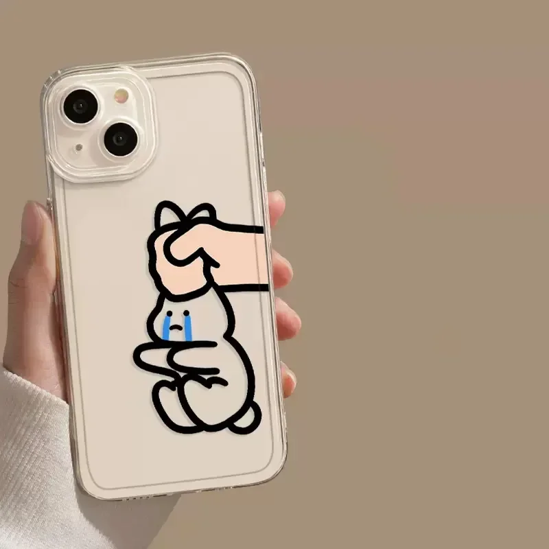 Забавный простой прозрачный чехол для телефона с кроликом iPhone 16 15 13 11 12 14 Pro Max Mini XR