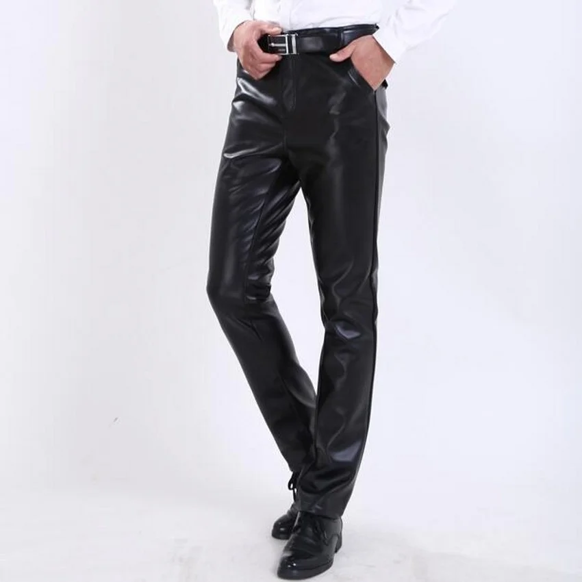 

New Men Motorcycle Spring Fashion Leather Pants Winter Men's Windproof PU High Quality Cheap Male Business Casual Trousers