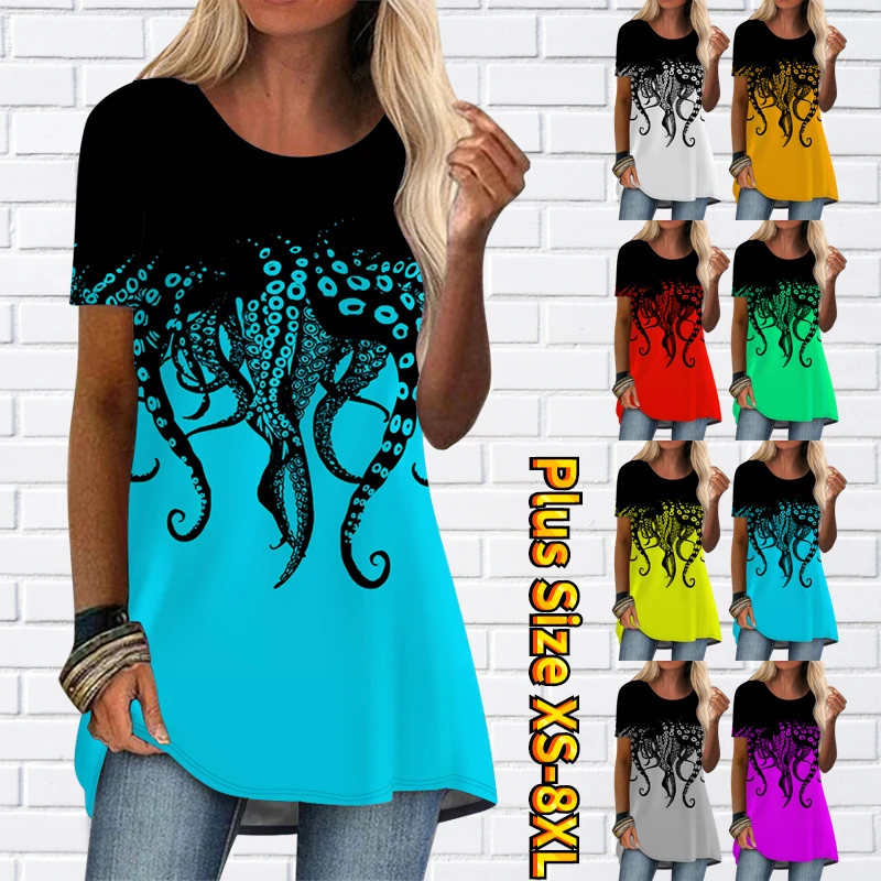 

Summer Women's New Design Trend Print Top Loose Size T-shirt Round Neck Comfortable Oversized Pullover Female Daily Tee Shirt