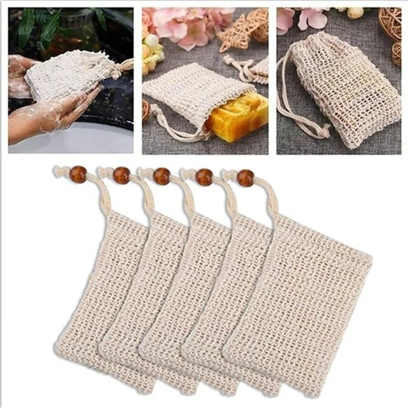Natural Cotton and Linen Foaming Net Soap Bag Massage Handbag Handmade Soap Bath Bag Bath Exfoliating Lightweight Non-slip Cover