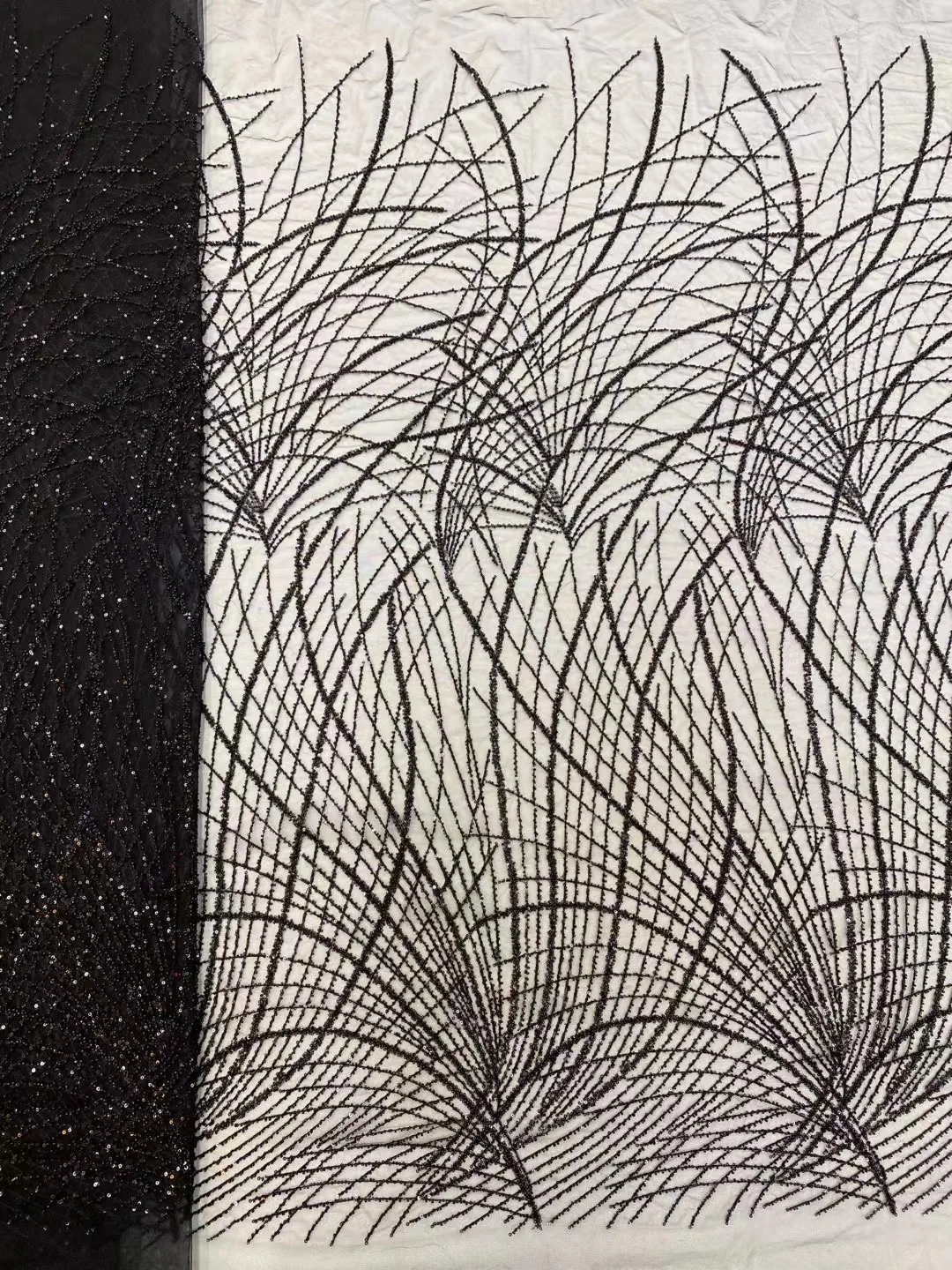 Черная Высококачественная вышивка нигерийские бусины кружевная ткань блестки