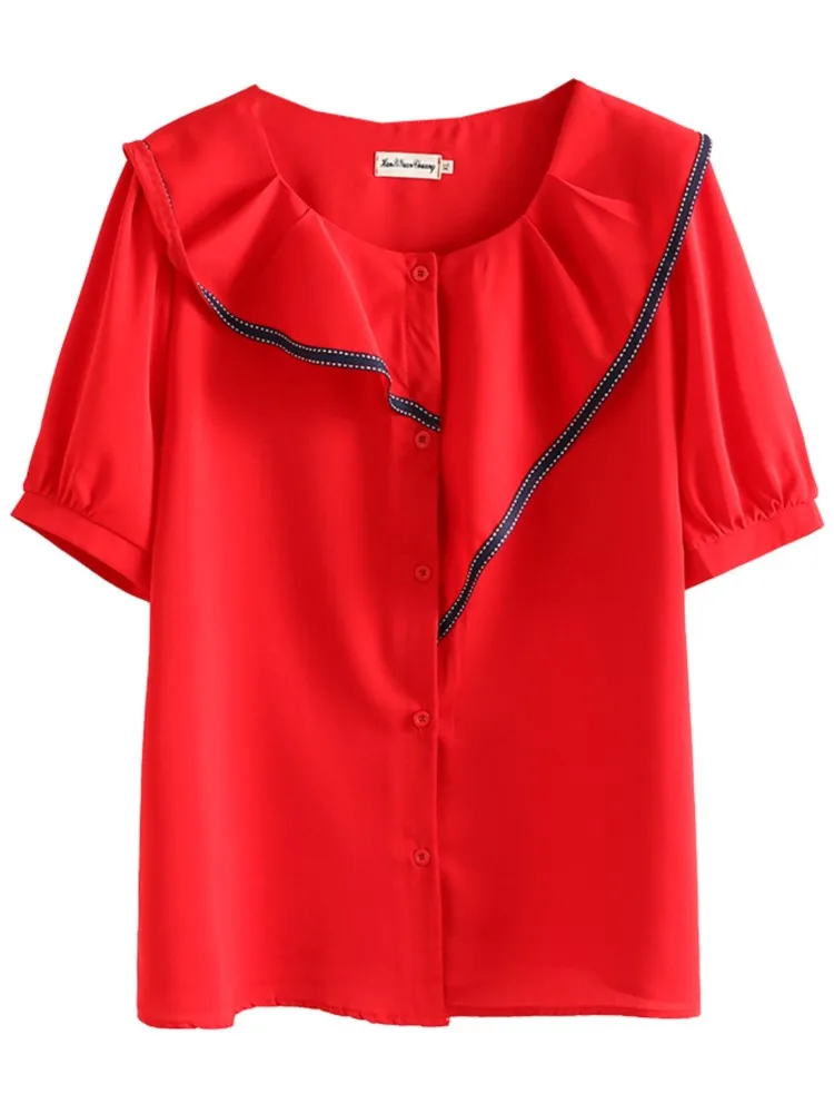 

Блузка женская с коротким рукавом, асимметричная, с оборками