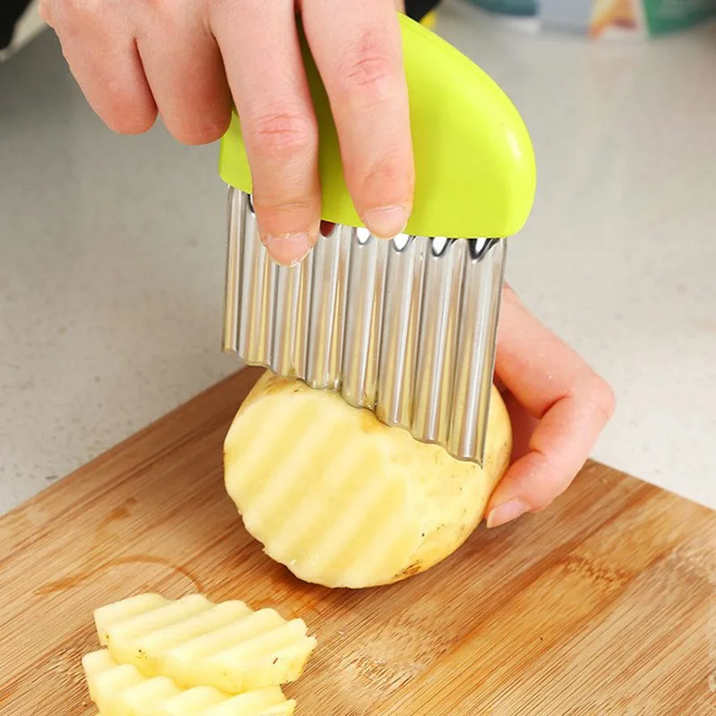 

Potato Cutter Chip French Fry Maker Stainless Steel Wavy Knife French Fries Chopper Kitchen Knife Chopper French Fry Maker Tools