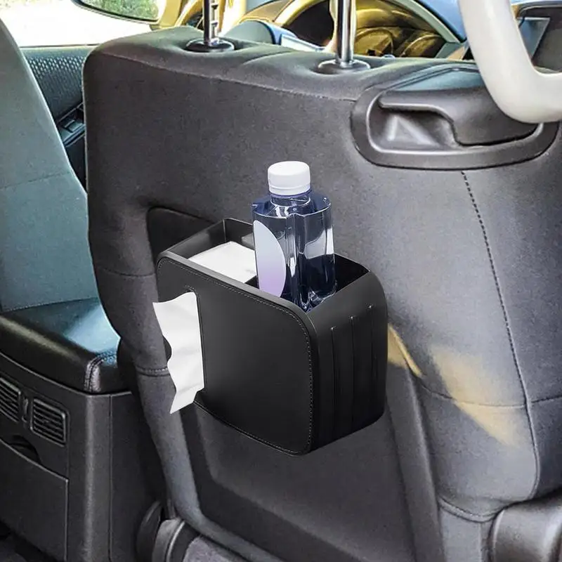 

Car Tissue Holders Multifunctional Tissue Box PU Leather Organizer Wipes Dispenser Toilet Paper Water Bottle Holder Trash Bin