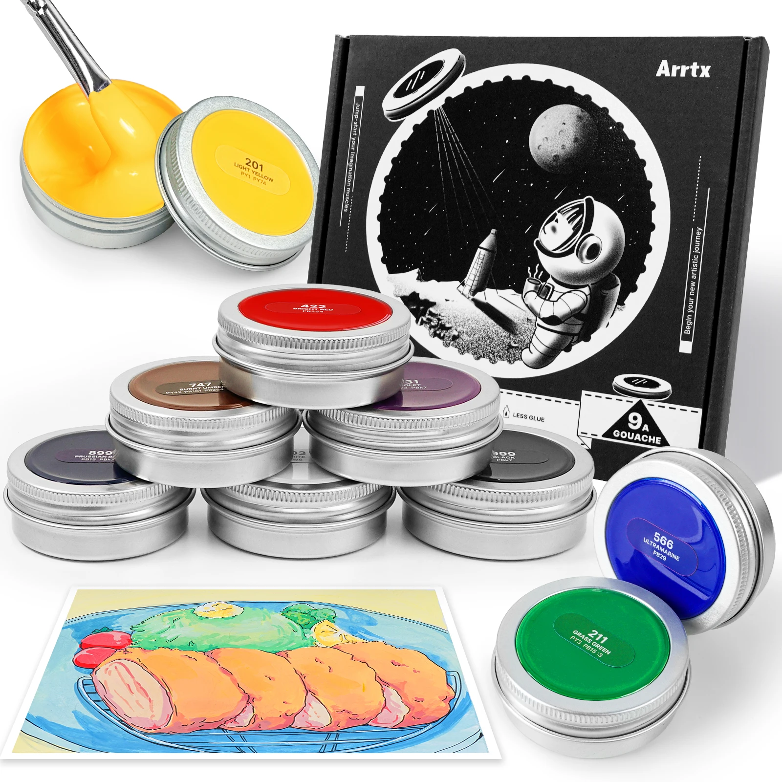 

Набор красок для гуаши Arrtx, 9 ярких цветов, 30 мл, уникальные герметичные крышки, кремовая текстура, подходит для художников и начинающих