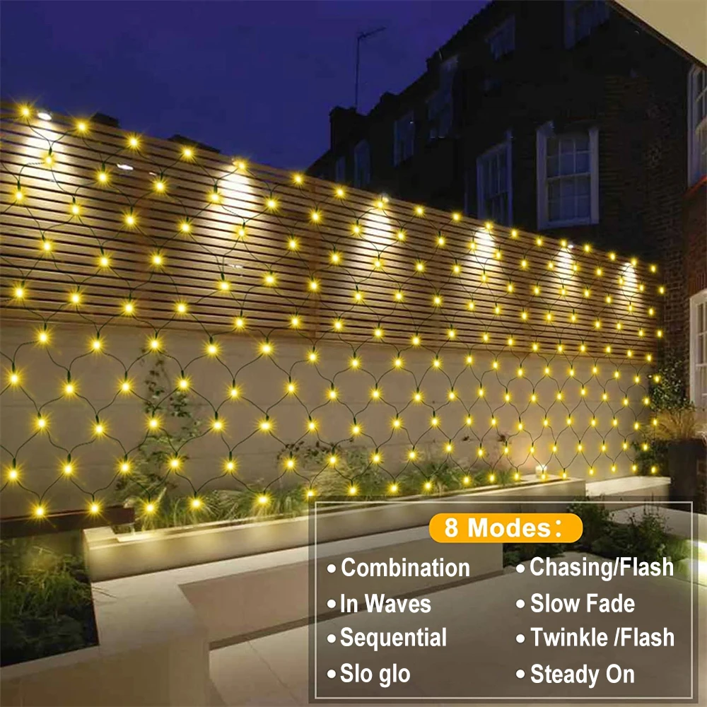 6*4/3*2/1.5*1.5m LED Net Light 8 Modes Mesh Fairy Curtain String Light for Christmas Wedding Outdoor Indoor Garden Fence Decor