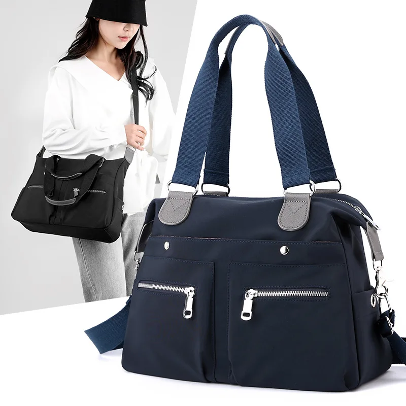 

Solid Color Multi Pocket Nylon Shoulder Bag Neutral Large Capacity Tote Bags for Women Unisex Crossbody Bags Trendy Handbag